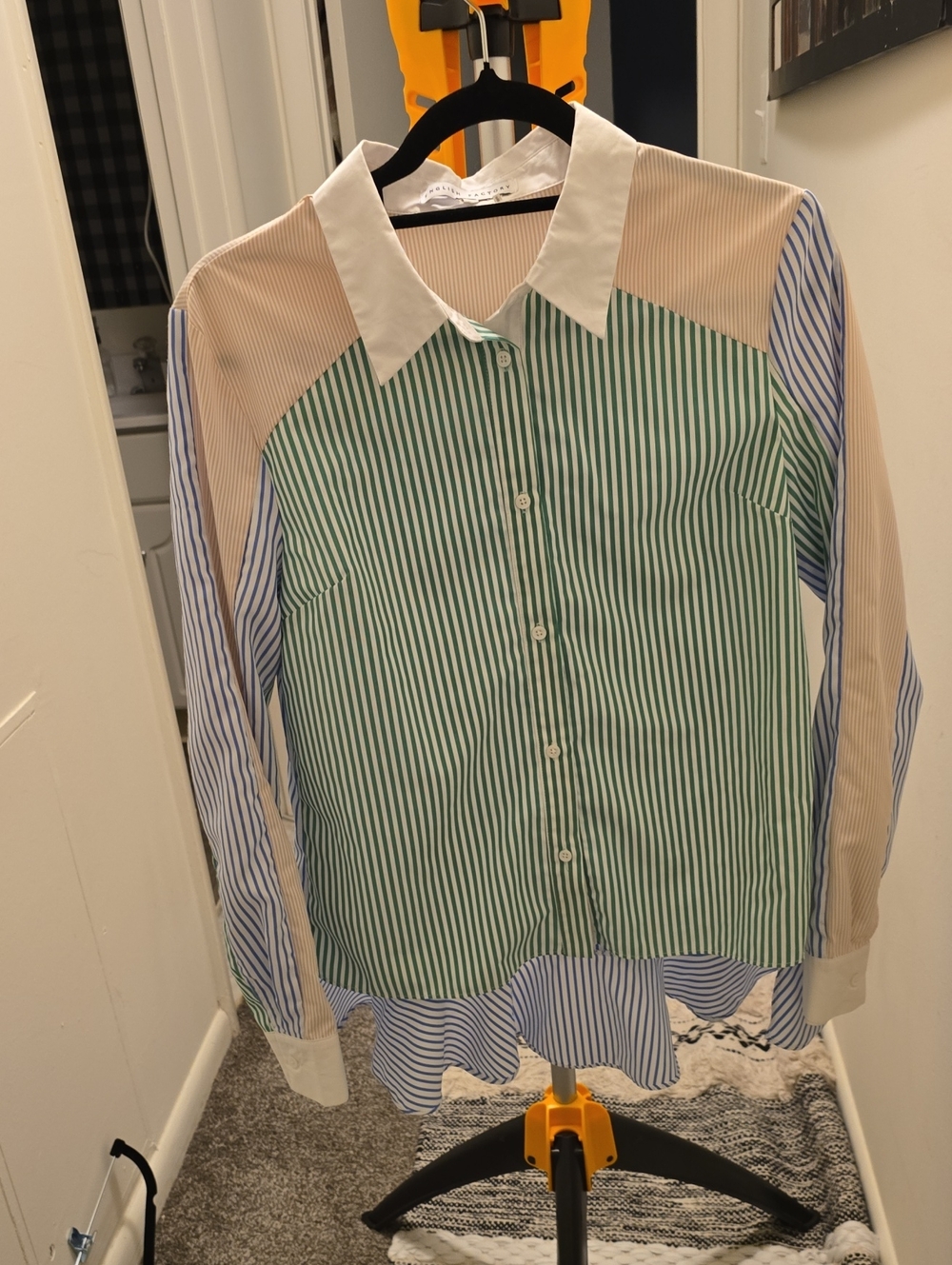 NWOT English Factory Multi-Stripe Button-Down Shirt in Green, Blue, Beige, White
